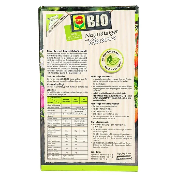 Compo Bio-Gartendünger - 1 kg - COMPO BIO Naturdünger mit Guano für üppiges Wachstum und gesunde Pflanzen. Enthält natürliche Inhaltsstoffe und ist für den ökologischen Landbau geeignet.