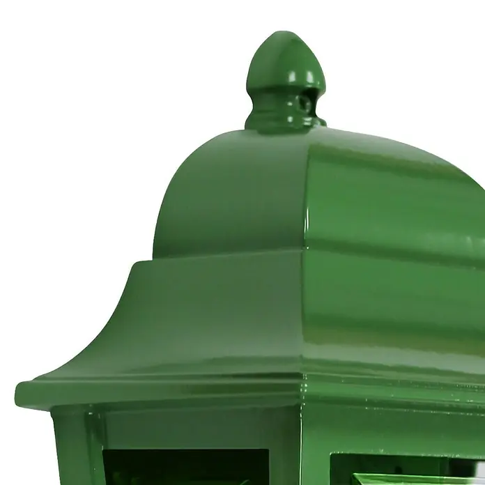 Elstead Außenwandleuchte Deco lane - 60 W, 11 x 32,5 x 32,5 cm, Grün, IP44 - Detailaufnahme einer grünen Gartenlaterne. Stilvolles Design für den Außenbereich, ideal für Garten und Terrasse.