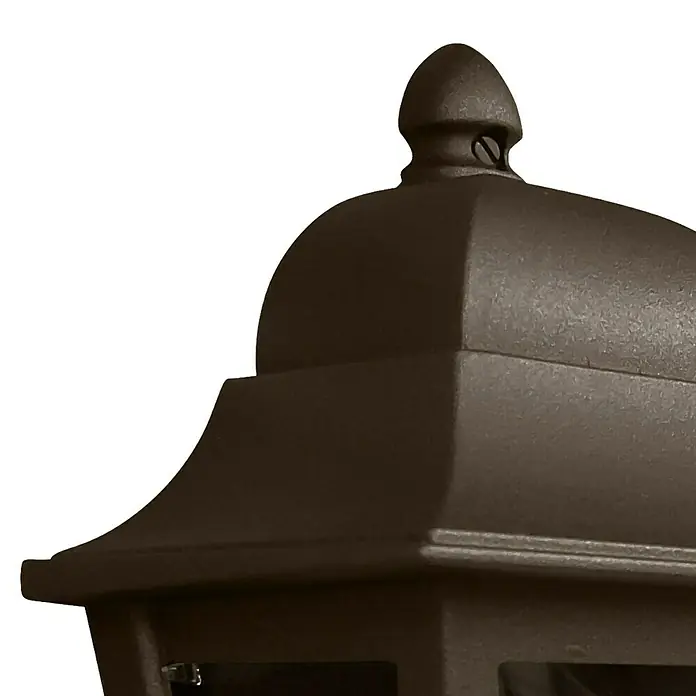 Elstead Außenwandleuchte Deco lane - 60 W, 11 x 32,5 x 32,5 cm, Bronze, IP44 - Nahaufnahme einer dekorativen, bronzefarbenen Gartenlaterne mit verzierter Spitze.
