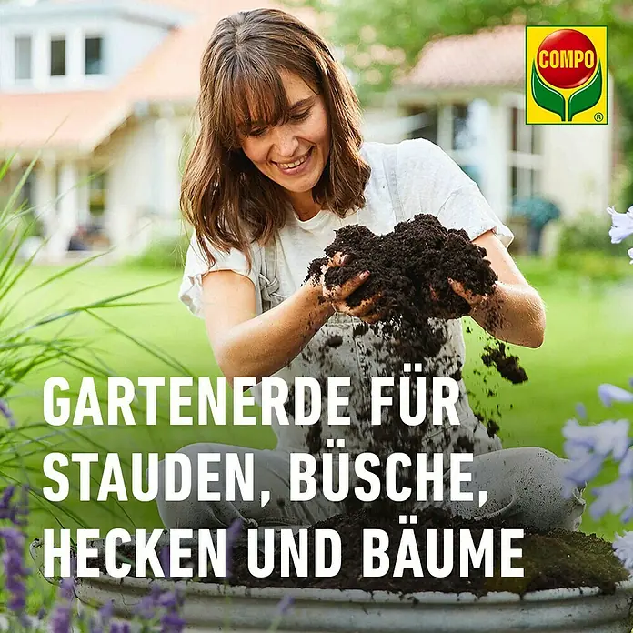 Compo Sana Blumenerde für Stauden, Büsche, Hecken und Bäume - 70 l - Frau mit Compo Gartenerde für Stauden, Büsche, Hecken und Bäume. Perfekt für den Garten!