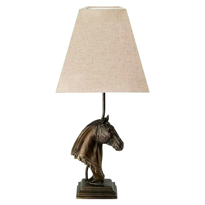 Elstead Tischleuchte Eclipse Pferd - 40 W, L x B x H: 14,5 x 16,5 x 38 cm, Bronze, Beige, E27 - Elegante Pferdelampe mit beigem Lampenschirm. Das bronzefarbene Pferde-Design verleiht jedem Raum einen Hauch von Klasse und Stil.