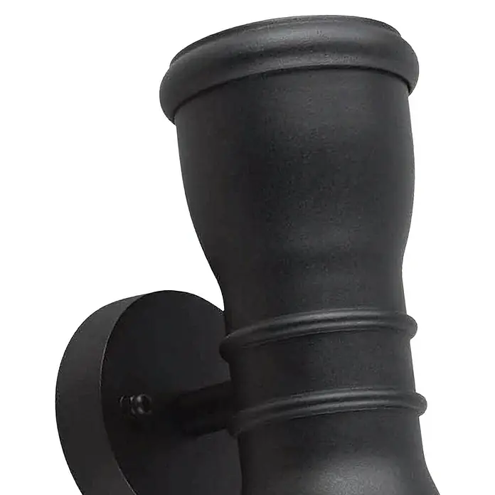 Elstead LED-Außenwandleuchte Malvern - 7 W, 12,9 x 23 x 23 cm, Black, IP44 - Nahaufnahme einer eleganten, mattschwarzen Wandleuchte, die modernes Design und Funktionalität vereint. Ideal für stilvolle Außenbereiche.