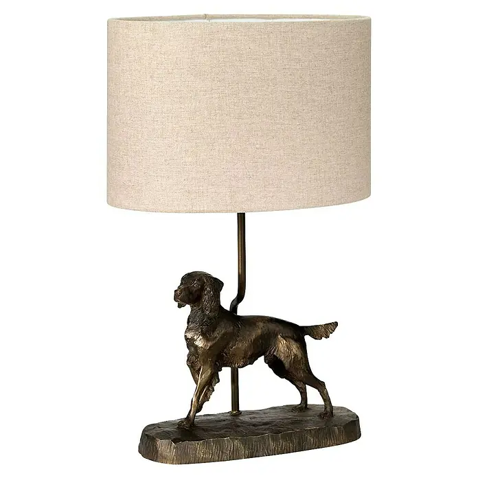 Elstead Tischleuchte Rufus Hund - 40 W, L x B x H: 31 cm x 21 mm x 48 cm, Bronze, Beige, E27 - Elegante Tischlampe mit Hunde-Design. Die Lampe besticht durch ihren bronzefarbenen Hundesockel und den schlichten, beigen Lampenschirm.