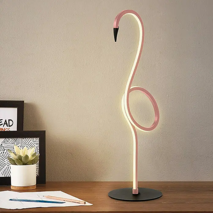 Elstead LED-Tischleuchte Flamingo - 6 W, L x B x H: 15 x 15 x 50 cm, Pink, Warmweiß - Stilvolle Flamingo-Tischleuchte mit LED-Beleuchtung. Ein dekoratives Element für jeden Raum mit warmem Licht.