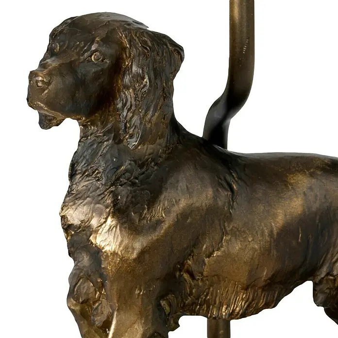 Elstead Tischleuchte Rufus Hund - 40 W, L x B x H: 31 cm x 21 mm x 48 cm, Bronze, Beige, E27 - Bronzefigur eines stehenden Hundes mit detaillierter Fellstruktur, ideal für Tierliebhaber und Sammler als dekoratives Objekt.