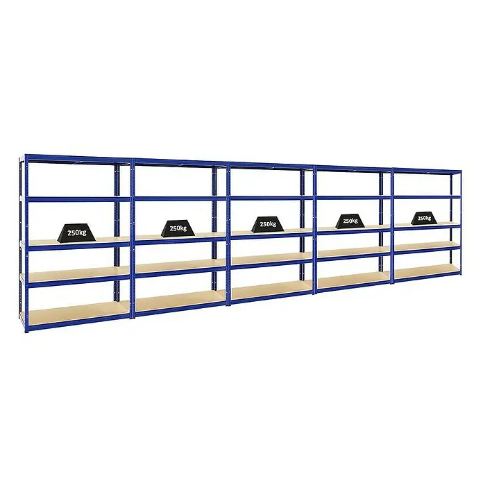 Proregal Schwerlastregal Mega Deal Big Elephant S - Traglast pro Boden: 250 kg, Anzahl Böden: 5 Stk., Stecken, Blau - Regal mit robustem Design und mehreren Ebenen zur Lagerung. Jede Ebene ist mit einem Gewicht von 250 kg belastbar.