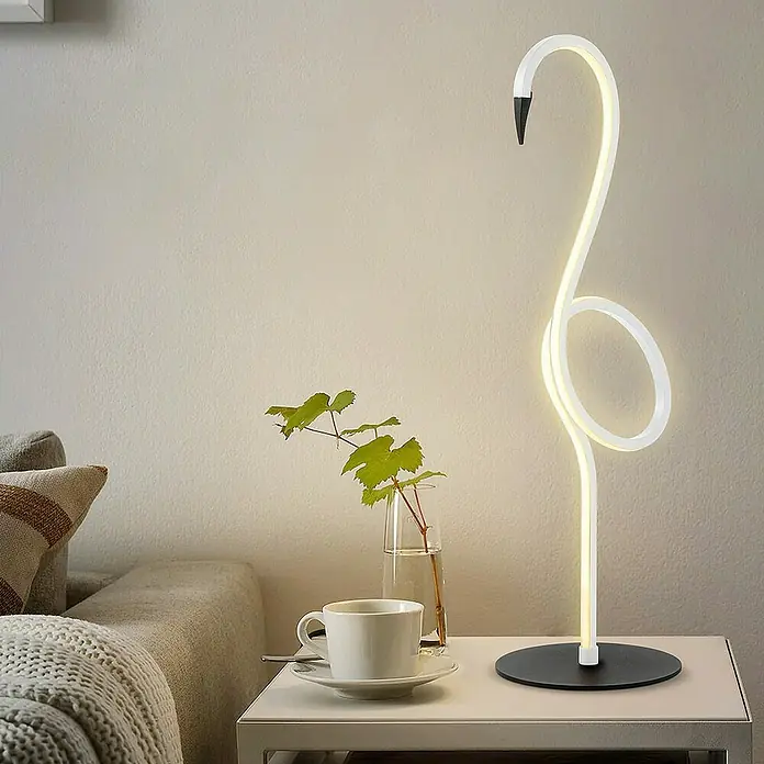 Elstead LED-Tischleuchte Flamingo - 6 W, L x B x H: 15 x 15 x 50 cm, Weiß, Warmweiß - Eine elegante Schreibtischlampe in Form eines Schwans mit LED-Beleuchtung, die eine warme Atmosphäre schafft.