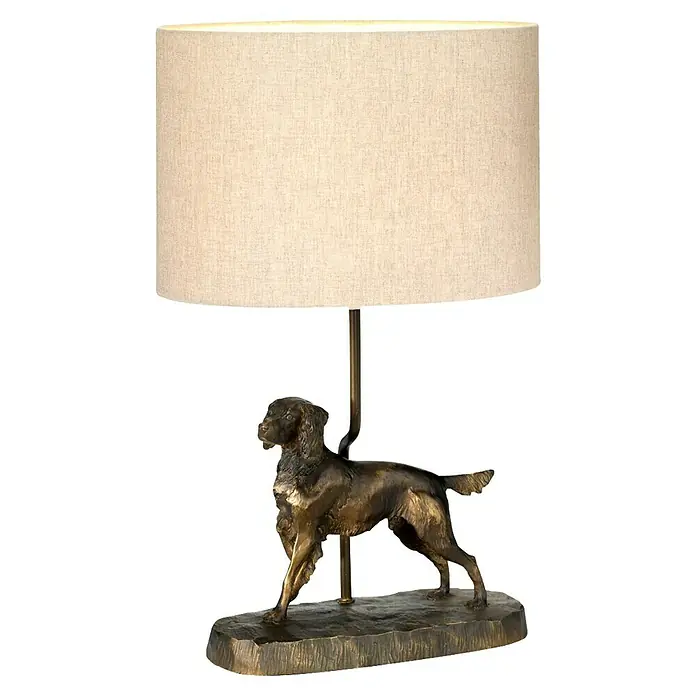 Elstead Tischleuchte Rufus Hund - 40 W, L x B x H: 31 cm x 21 mm x 48 cm, Bronze, Beige, E27 - Diese dekorative Lampe verfügt über einen Stoffschirm und einen Sockel in Hundeform. Ein echter Hingucker für jeden Raum.