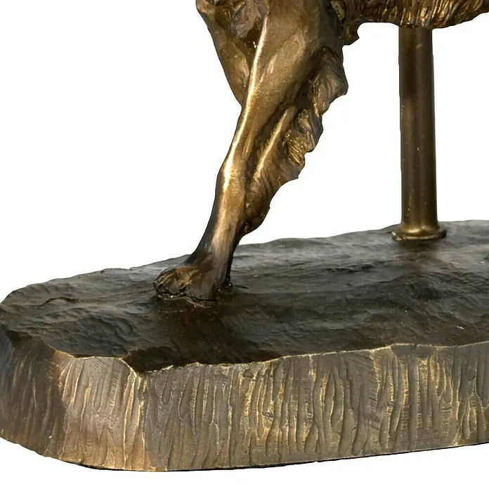 Elstead Tischleuchte Rufus Hund - 40 W, L x B x H: 31 cm x 21 mm x 48 cm, Bronze, Beige, E27 - Detailaufnahme einer bronzefarbenen Statue mit Fokus auf den strukturierten Sockel und einem Bein.