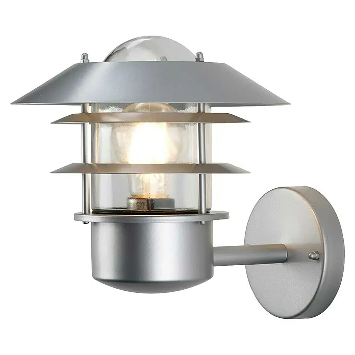 Elstead Außenwandleuchte Helsingor - 60 W, 26 x 23,6 x 23,6 cm, Silber, IP44, Ohne Bewegungsmelder - Silberne Außenwandleuchte mit klarem Glas und einem klassischen Design. Ideal für die Beleuchtung von Eingängen und Terrassen.