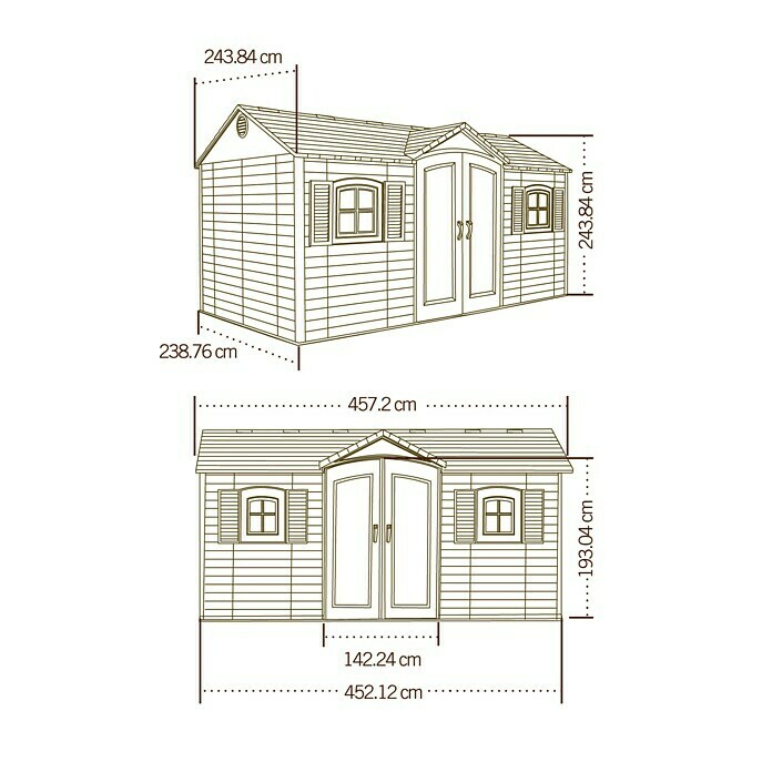 Lifetime Gerätehaus Garten VillaAußenbreite inkl. Dachüberstand: 244 cm, Außentiefe inkl. Dachüberstand: 452 cm, Stahl, Lichtgrau/Anthrazit Unknown