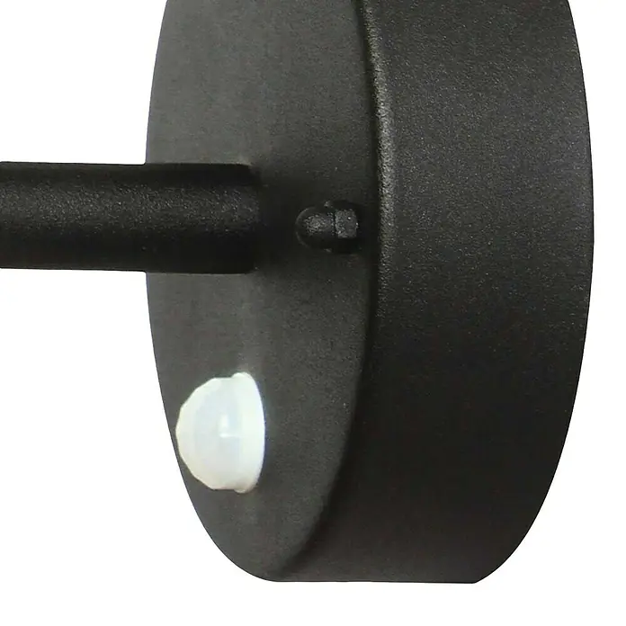 Elstead Außenwandleuchte Helsingor - 60 W, 26 x 21,8 x 23,6 cm, Schwarz, IP44, Bewegungsmelder - Nahaufnahme einer schwarzen LED-Wandleuchte mit Bewegungsmelder und zylindrischem Lampenfuß, ideal für Außenbereiche.