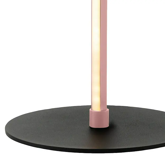Elstead LED-Tischleuchte Flamingo - 6 W, L x B x H: 15 x 15 x 50 cm, Pink, Warmweiß - Nahaufnahme einer modernen, rosa Leuchte mit LED-Licht auf einem runden, dunklen Sockel. Elegantes Design für modernes Ambiente.
