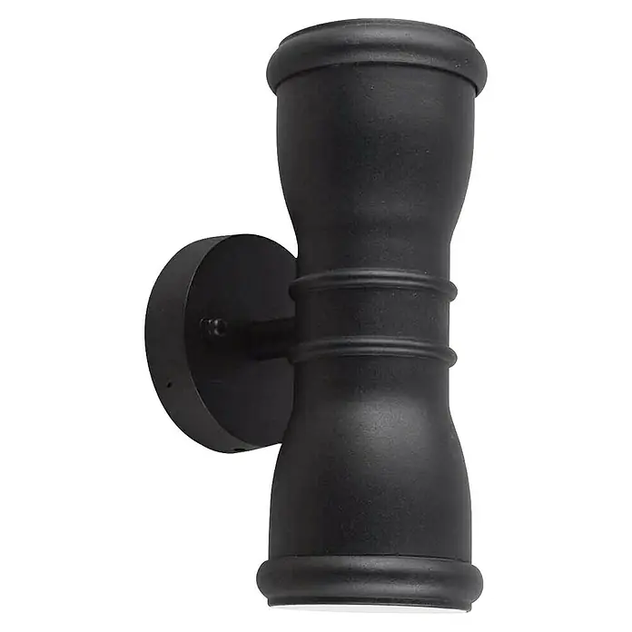 Elstead LED-Außenwandleuchte Malvern - 7 W, 12,9 x 23 x 23 cm, Black, IP44 - Nahaufnahme einer modernen, schwarzen Wandleuchte, die durch ihr elegantes und zeitgemäßes Design besticht.
