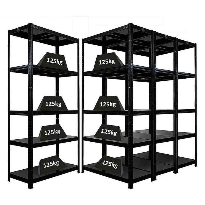Proregal Metallregal Mega Deal Ragnar - Traglast pro Boden: 125 kg, Anzahl Böden: 5 Stk., Stecken, Schwarz - Schwerlastregale mit je 125 kg Belastung pro Ebene, robust und ideal für Lagerhaltung.