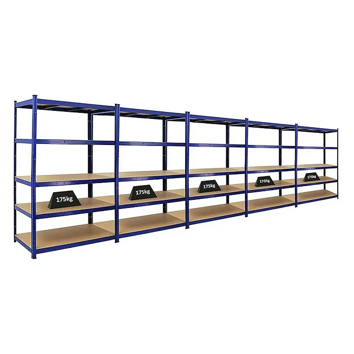 Proregal Schwerlastregal Mega Deal TAURUS - H x B x T: 180 x 120 x 60 cm, Traglast pro Boden: 175 kg, Anzahl Böden: 5 Stk., Stecken, Blau - Blaues Schwerlastregal mit Gewicht, ideal für Lagerung und Organisation. Das Regal ist robust und bietet viel Stauraum für schwere Gegenstände.