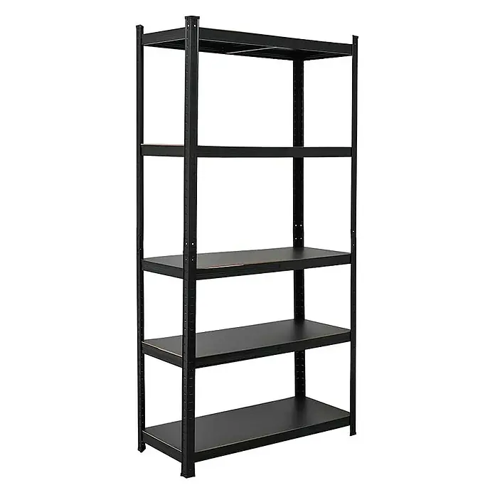 Proregal Metallregal Mega Deal All Black Series Ragnar - Traglast pro Boden: 100 kg, Anzahl Böden: 5 Stk., Stecken, Schwarz - Schwarzes Metallregal mit fünf Regalböden zur Aufbewahrung und Organisation von Gegenständen im Lager, Keller oder der Garage.