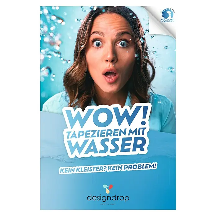 A.S. Création Designdrop Vliestapete Grafik - Creme-Gold, Grafisch, 10,05 x 0,53 m - Poster für DesignDrop Aqua Grip Technologie, das zeigt, dass man mit Wasser tapezieren kann, ohne Kleister.