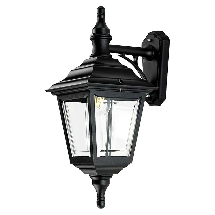 Elstead Außenwandleuchte Kerry - 60 W, 28 x 52 x 52 cm, Schwarz, IP44 - Schwarze Außenwandleuchte im Laternenstil mit klaren Glasscheiben und dekorativen Details für eine stilvolle Beleuchtung im Außenbereich.