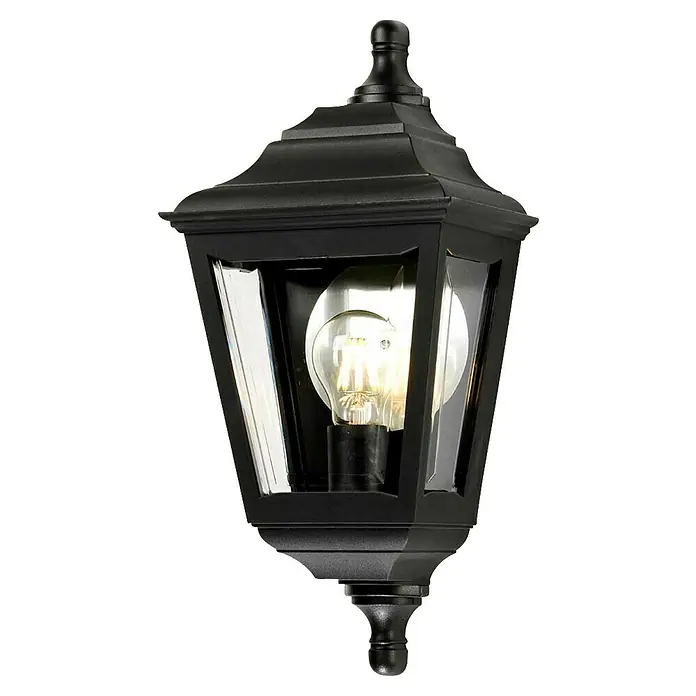 Elstead Außenwandleuchte Kerry - 60 W, 14 x 44 x 44 cm, Schwarz, IP44 - Elegante schwarze Außenleuchte mit klaren Glasscheiben und einer warmweißen Glühbirne, die eine gemütliche Atmosphäre schafft.