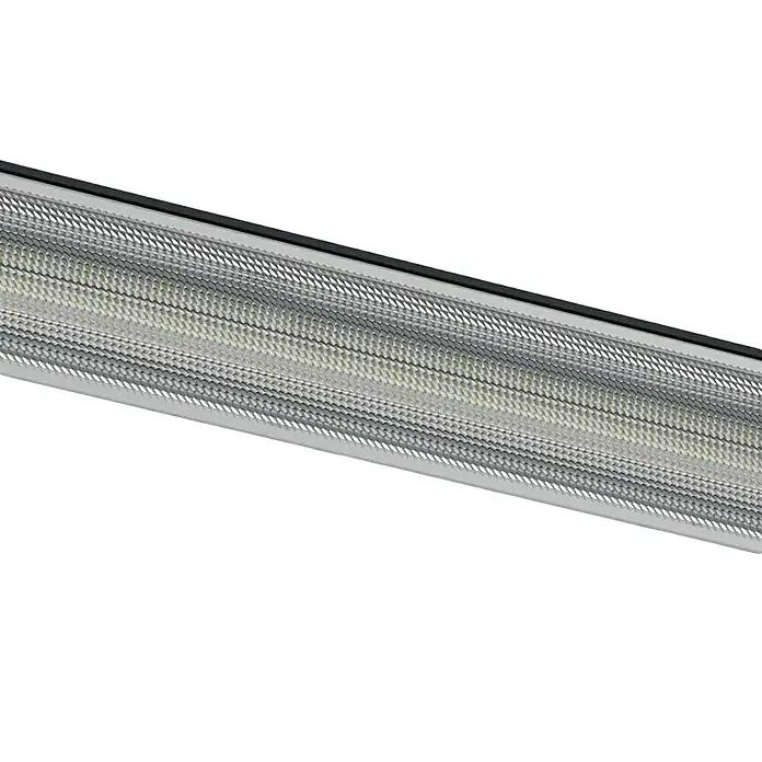 Elstead LED-Außenwandleuchte Jens - 5,4 W, 17,5 x 17,5 x 9 cm, Black, IP65 - Nahaufnahme einer LED-Lichtleiste mit einem silbernen, reflektierenden Inneren, die für helle und effiziente Beleuchtung sorgt.