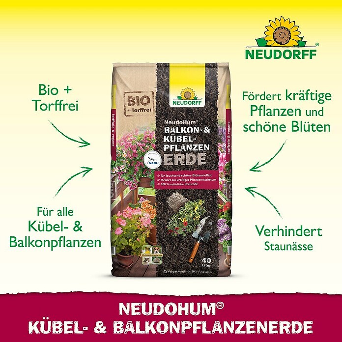 Neudorff NeudoHum Pflanzerde für Balkon- und Kübelpflanzen (40 l, Torffrei) | BAUHAUS