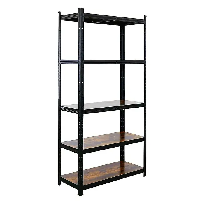 Proregal Metallregal Mega Deal All Black Series Ragnar - Traglast pro Boden: 100 kg, Anzahl Böden: 5 Stk., Stecken, Schwarz - Metallregal mit fünf Regalböden, ideal für Garage, Keller oder Lagerraum. Das Regal ist robust und bietet viel Stauraum.
