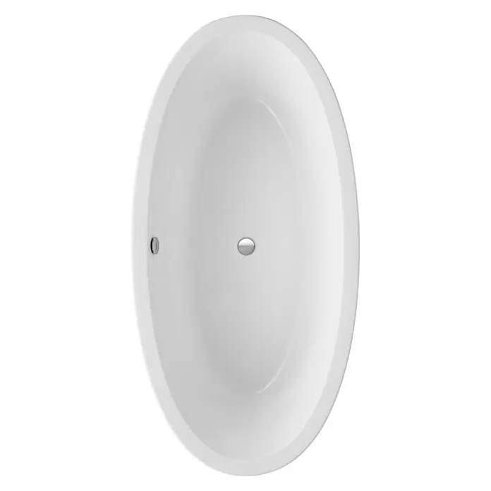 Ottofond Freistehende Badewanne Jade - L x B: 190 x 94 cm, Sanitäracryl, Weiß - Weisse ovale Badewanne mit Abfluss in der Mitte und minimalistischem Design, ideal für ein modernes Badezimmer.