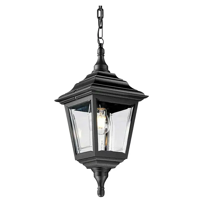 Elstead Pendelleuchte Kerry - 60 W, Farbe Gehäuse: Schwarz, 20,4 x 20,5 x 62,5 cm, Ohne Leuchtmittel - Schwarze Außenpendelleuchte mit klaren Glasscheiben und Kettenaufhängung für eine stilvolle Beleuchtung Ihres Außenbereichs.