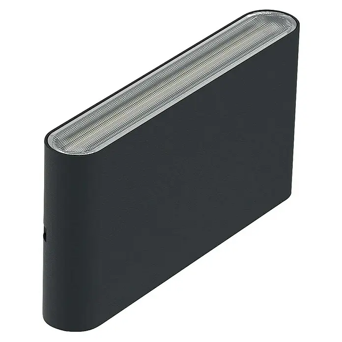 Elstead LED-Außenwandleuchte Jens - 5,4 W, 17,5 x 17,5 x 9 cm, Black, IP65 - Nahaufnahme einer modernen, rechteckigen Wandleuchte mit abgerundeten Kanten und integrierter LED-Beleuchtung. Die Leuchte ist elegant und minimalistisch.
