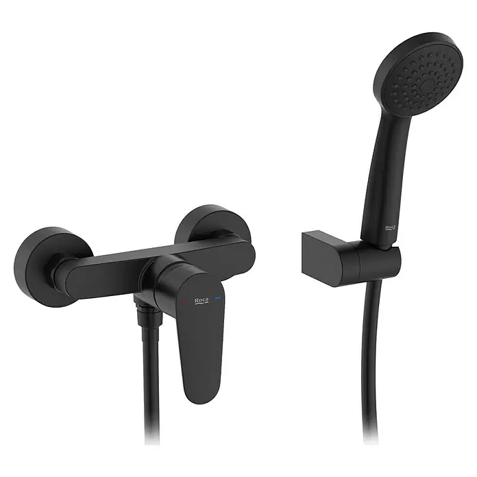 Roca Mitos Plus Grifo de ducha - Negro, Mate, Chorro normal - Grifo de ducha Roca negro con teleducha. Diseño elegante para baños modernos con control preciso de la temperatura.