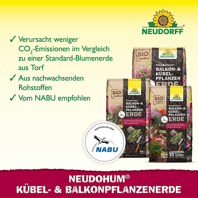 Neudorff NeudoHum Pflanzerde für Balkon- und Kübelpflanzen (40 l, Torffrei) | BAUHAUS