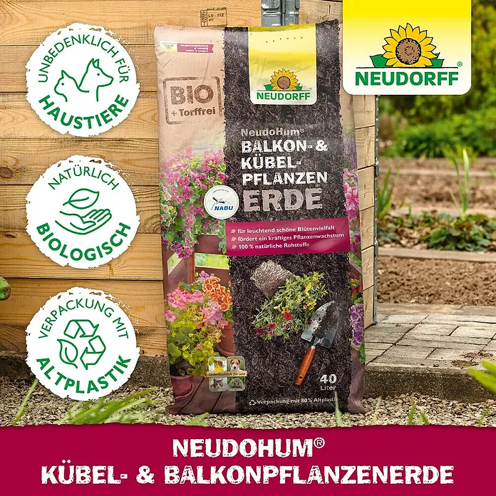 Neudorff NeudoHum Pflanzerde Balkon- & KübelpflanzenErde - 40 l - Neudorff NeudoHum Kübel- & Balkonpflanzenerde: Bio-Blumenerde für Balkon- und Kübelpflanzen, torffrei und mit Altplastik-Verpackung.