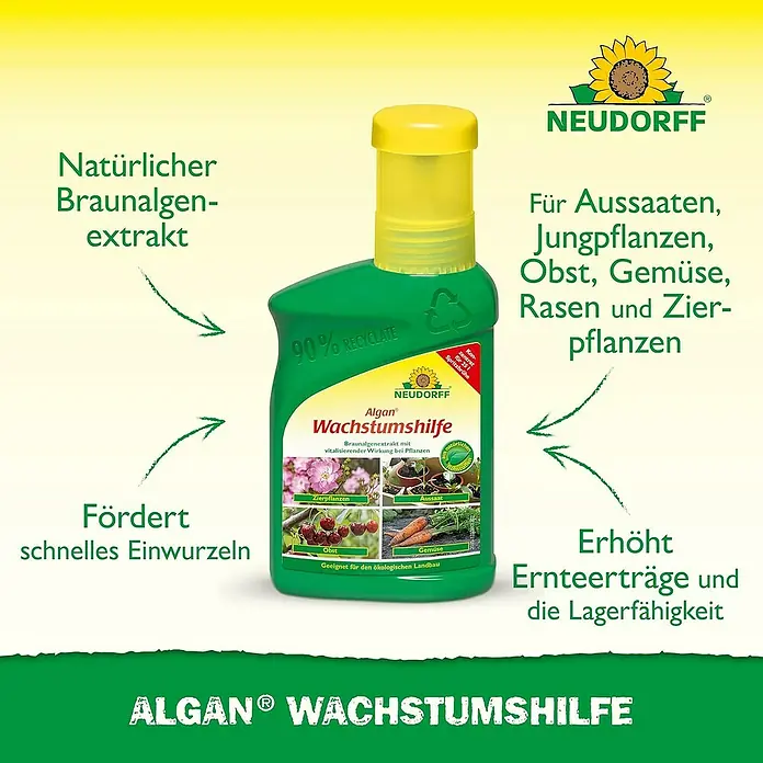 Neudorff Pflanzenstärkungsmittel Algan Wachstumshilfe - 250 ml - Das Produkt ist Algan® Wachstumshilfe, ein natürlicher Braunalgenextrakt für Aussaaten, Jungpflanzen, Obst und Gemüse.
