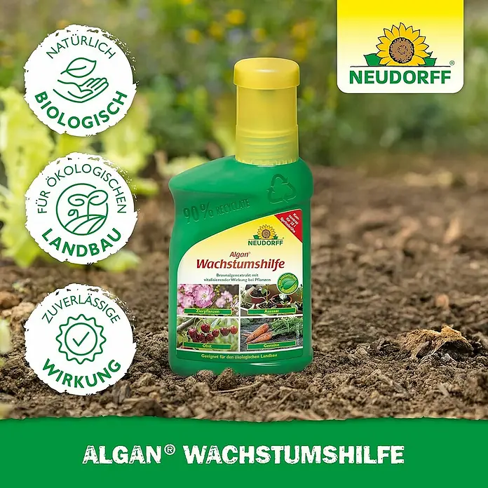 Neudorff Pflanzenstärkungsmittel Algan Wachstumshilfe - 250 ml - Neudorff Algan Wachstumshilfe: Biologischer Algenextrakt für vitalere Pflanzen und ökologischen Landbau. 90% recycelte Flasche.