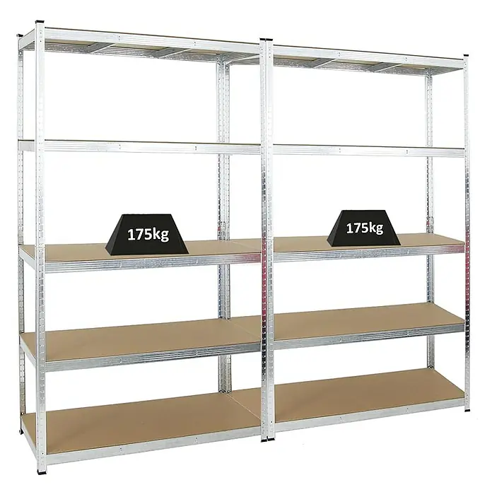 Proregal Schwerlastregal Mega Deal Kellerregal GORILLA - Traglast pro Boden: 175 kg, Anzahl Böden: 5 Stk., Stecken, Silber - Metallregal mit vier Regalböden. Belastbarkeit von 175 kg pro Regalboden für schwere Gegenstände. Ideal für Lager und Werkstatt.