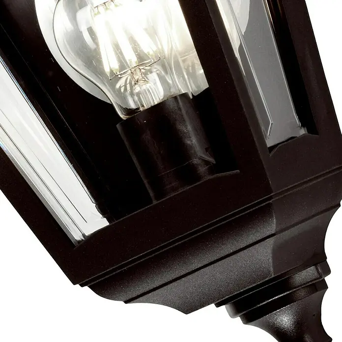 Elstead Außenwandleuchte Kerry - 60 W, 14 x 44 x 44 cm, Schwarz, IP44 - Nahaufnahme einer eleganten Außenleuchte mit klarem Design und warmem Licht, ideal für Gartenwege und Terrassen.