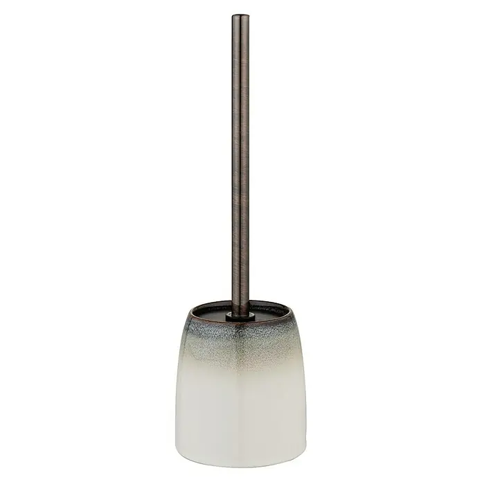 Wenko WC-Bürstengarnitur Osteto - Keramik, Beige - Dieser elegante WC-Bürstenhalter besticht durch sein zweifarbiges Design in Weiß und Grau und den stilvollen Griff in dunklem Bronze.