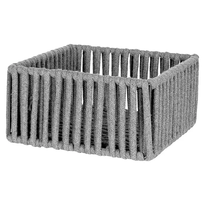Wenko Bad-Aufbewahrungskorb Zovo - 20 x 20 x 10 cm, Baumwolle, Grau - Grauer quadratischer Korb aus Seil gefertigt, ideal zur Aufbewahrung und als dekoratives Element im Wohnraum.