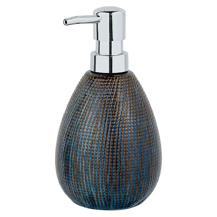 Wenko Seifenspender Ronta - Keramik, Braun/Blau - Elegante Seifenspender: Verleihen Sie Ihrem Badezimmer einen Hauch von Stil mit diesem blauen und braunen Seifenspender.