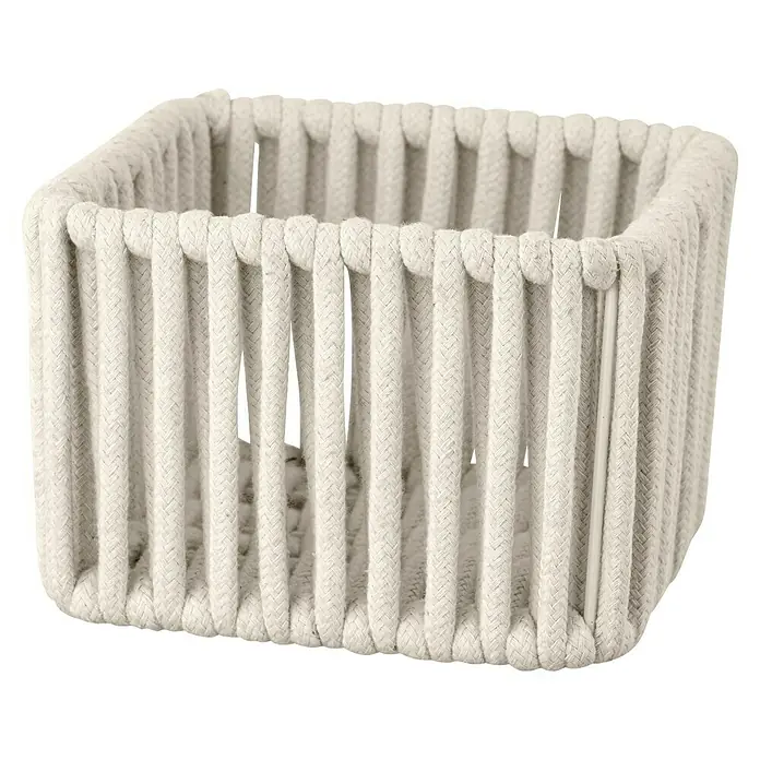 Wenko Bad-Aufbewahrungskorb Zovo - 15 x 15 x 10 cm, Baumwolle, Natur - Ein quadratischer, weißer Seilkorb, ideal für die stilvolle Aufbewahrung von Gegenständen im ganzen Haus. Praktisch und dekorativ zugleich.