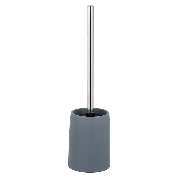 Wenko WC-Bürstengarnitur Funo - Keramik, Blau - Grauer Toilettenbürstenhalter mit silbernem Griff. Ein nützliches und stilvolles Accessoire für jedes Badezimmer, das Funktionalität und Design vereint.