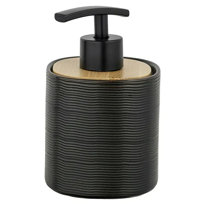 Wenko Seifenspender Zena - Keramik, Schwarz - Elegante schwarze Seifenspender mit Bambusdeckel. Der stilvolle Spender passt perfekt in jedes Badezimmer und bietet eine praktische Lösung für Seife.