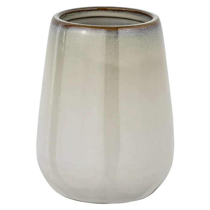 Wenko Zahnputzbecher Marano - L x B x H: 8 x 8 x 105 cm, Keramik - Nahaufnahme einer Keramikvase mit einem sanften Farbverlauf von Beige zu Weiß und einem braunen Rand, die ein elegantes Design aufweist.