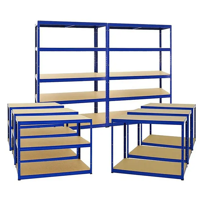 Proregal Schwerlastregal Mega Deal Big Elephant M - Traglast pro Boden: 250 kg, Anzahl Böden: 5 Stk., Stecken, Blau - Blaues Metallregalsystem mit mehreren Regalen für Lagerung und Organisation, ideal für Garage oder Keller.