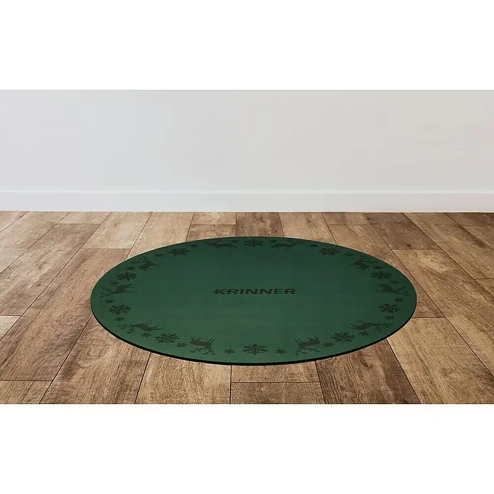 Krinner Dekoartikel - L x B x H: 60 x 60 x 0,7 cm, Grün - Grüner Krinner Christbaumständer-Teppich mit Rentier- und Schneeflockenmuster für den Innenbereich.