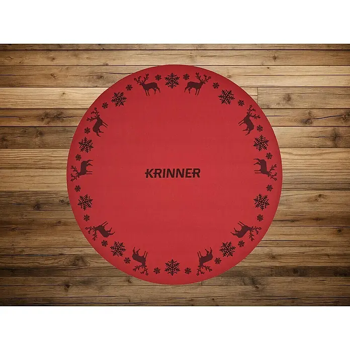Krinner Dekoartikel - L x B x H: 60 x 60 x 0,7 cm, Rot - Roter KRINNER-Teppich mit Rentier- und Schneeflockenmuster, ideal für die Weihnachtszeit, der eine festliche Note verleiht und den Boden schützt.