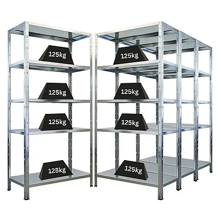 Mega Deal | 4x Schwerlastregal Ares | HxBxT 180x90x40cm | Fachlast 125 kg | Verzinkt