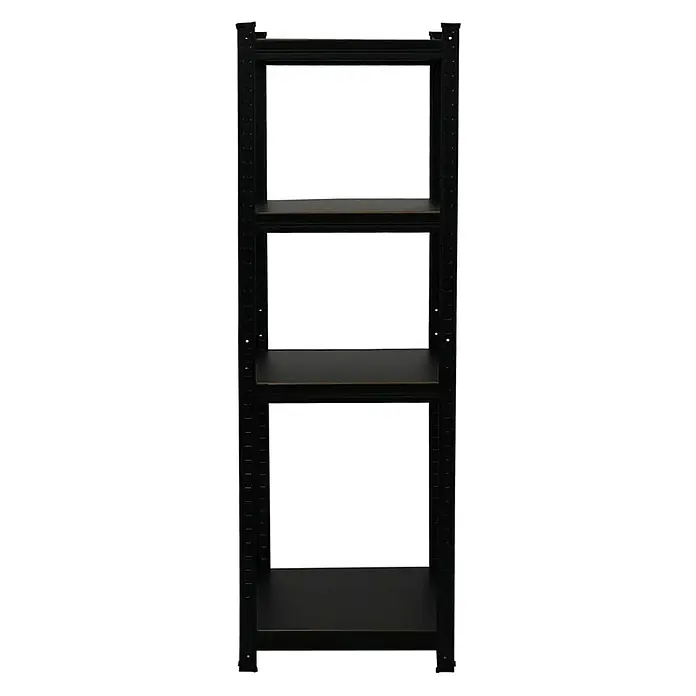 Proregal Metallregal Mega Deal All Black Series Ragnar - Traglast pro Boden: 100 kg, Anzahl Böden: 5 Stk., Stecken, Schwarz - Schwarzes Regal mit vier Ablagen für eine optimale Lagerung. Das Regal ist robust und bietet viel Stauraum für verschiedene Gegenstände.
