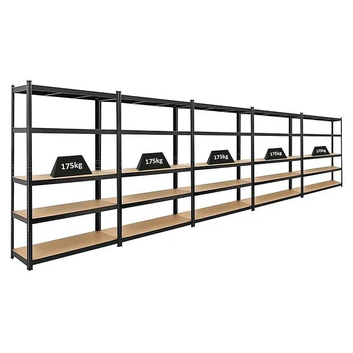 Proregal Schwerlastregal Mega Deal Ragnar - H x B x T: 180 x 120 x 40 cm, Traglast pro Boden: 175 kg, Anzahl Böden: 5 Stk., Stecken, Schwarz - Schwarzes Schwerlastregal mit Spanplattenböden und 175kg Gewichtsangabe für eine optimale Lagerlösung.